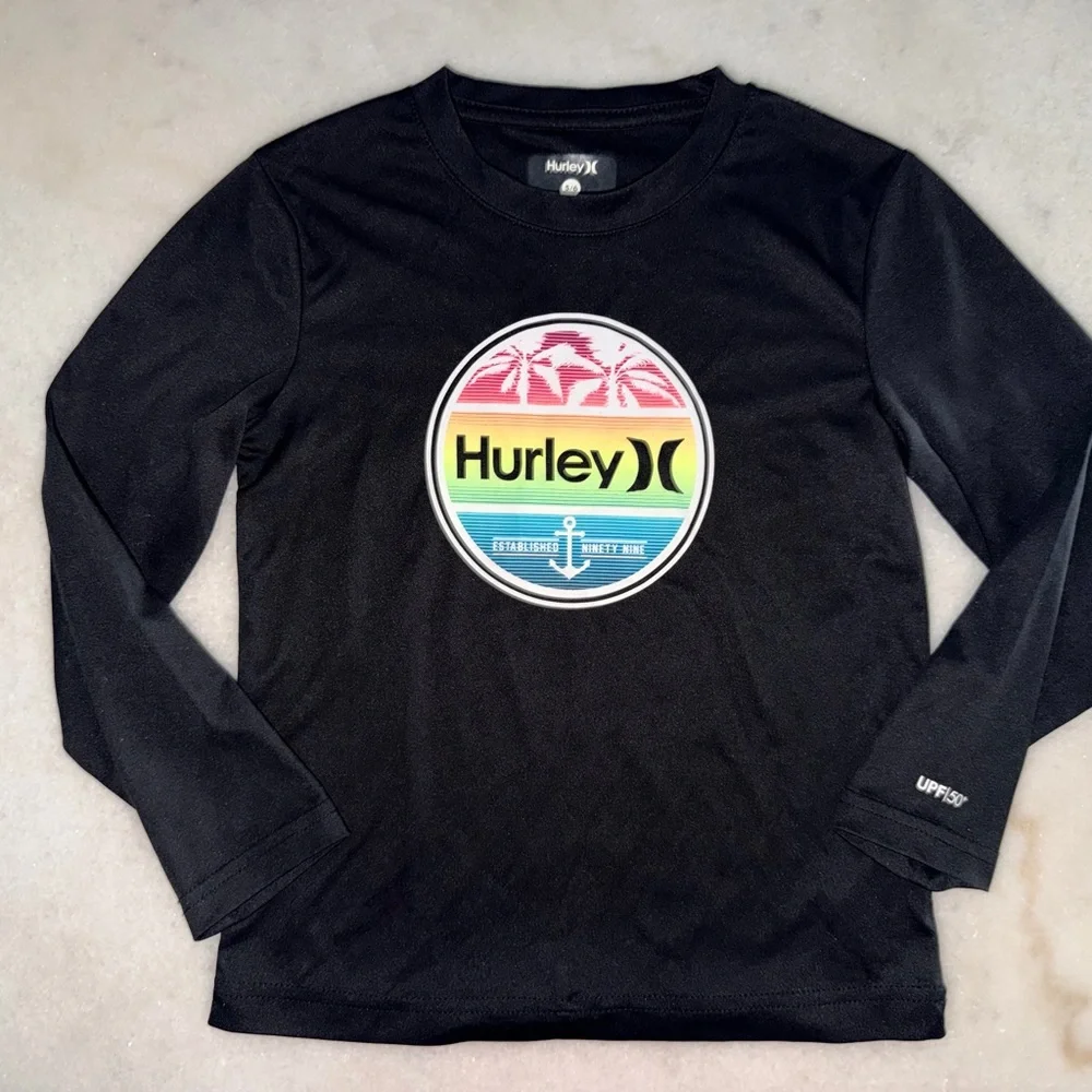 Hurley Black Long-Sleeve UPF Rash Top Boys Size 5/6